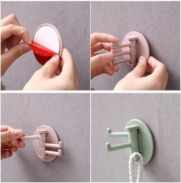 Sticky Hook Household Strong Punch-Free Hook, 180°Foldable Multi-Function Rotatable Hook with 3 Hooks, Suitable for Bathroom, Office (1 Pc)