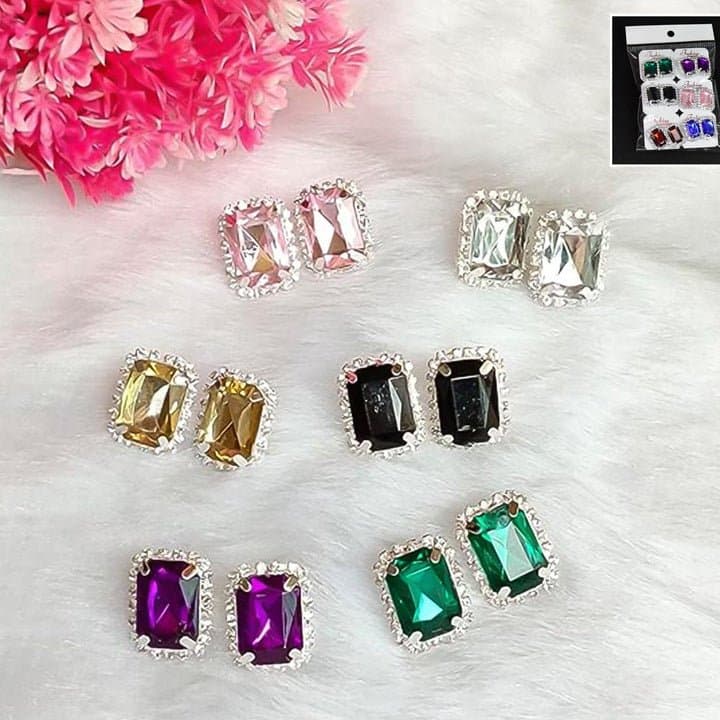 Diamond Jewellery Interchangeable Triangular Shaped Earrings (6 Pari / Mix Color & Design)