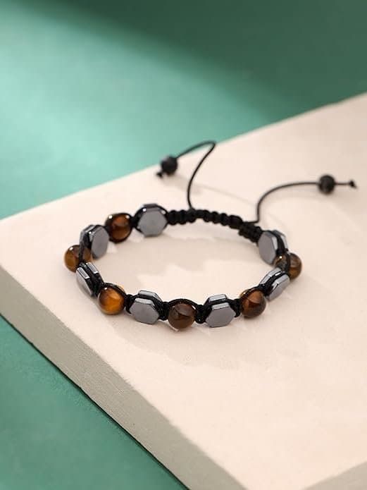 Yellow Chimes Beads Bracelets for Men | Fashion Black Bracelet | Sretchable Mens Bracelets Irregular Stone Bracelet For Boys| Hand Accessories for Men | Birthday Anniversary Gift for Men & Husband thumbnail 3