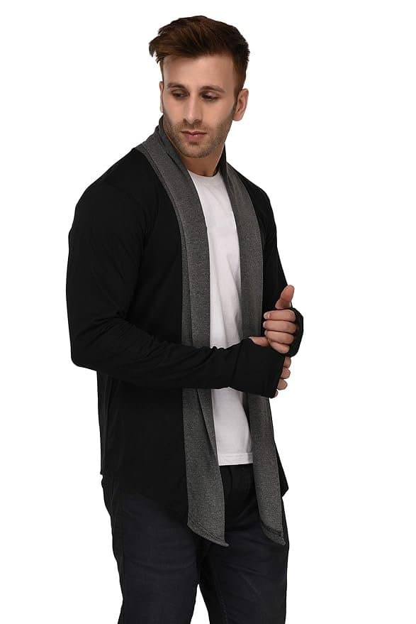 DENIMHOLIC Thumbhole Open Long Cardigan Full Sleeve Shrug for Men