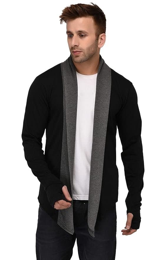 DENIMHOLIC Thumbhole Open Long Cardigan Full Sleeve Shrug for Men thumbnail 2