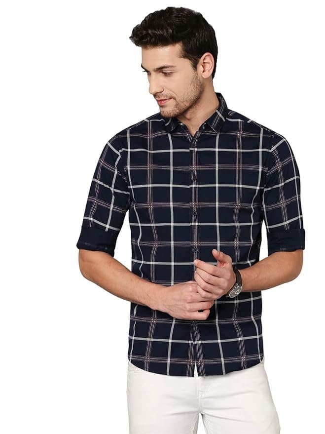 Dennis Lingo Men's Checkered Slim Fit Cotton Casual Shirt thumbnail 3