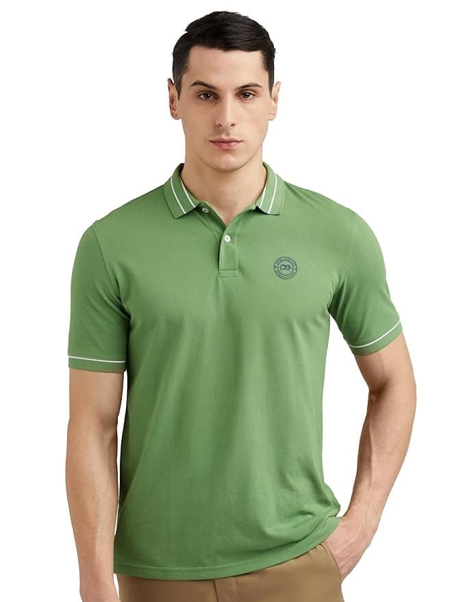 Peter England Men's Regular Fit Branded Insignia Half Sleeve Polo T-Shirt | Cotton Rich | Premium Pique Weave