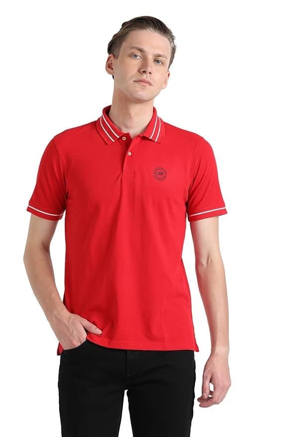 Peter England Men's Regular Fit Branded Insignia Half Sleeve Polo T-Shirt | Cotton Rich | Premium Pique Weave thumbnail 5