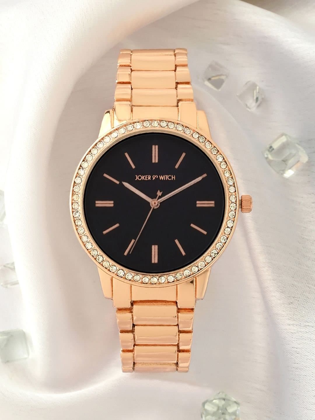 Joker & Witch Halo Black Dial Rose Gold Metallic Strap Rhinestone women Watch thumbnail 2