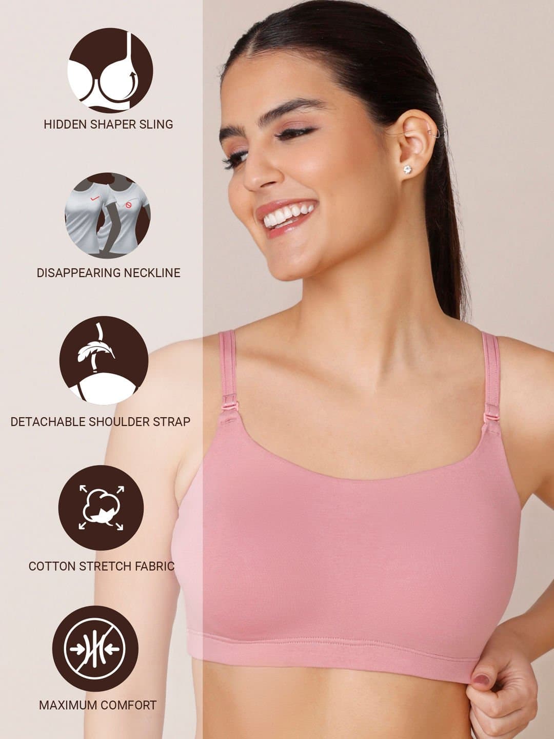 Easy Breezy Slip on Bra - Blush NYB165 thumbnail 2