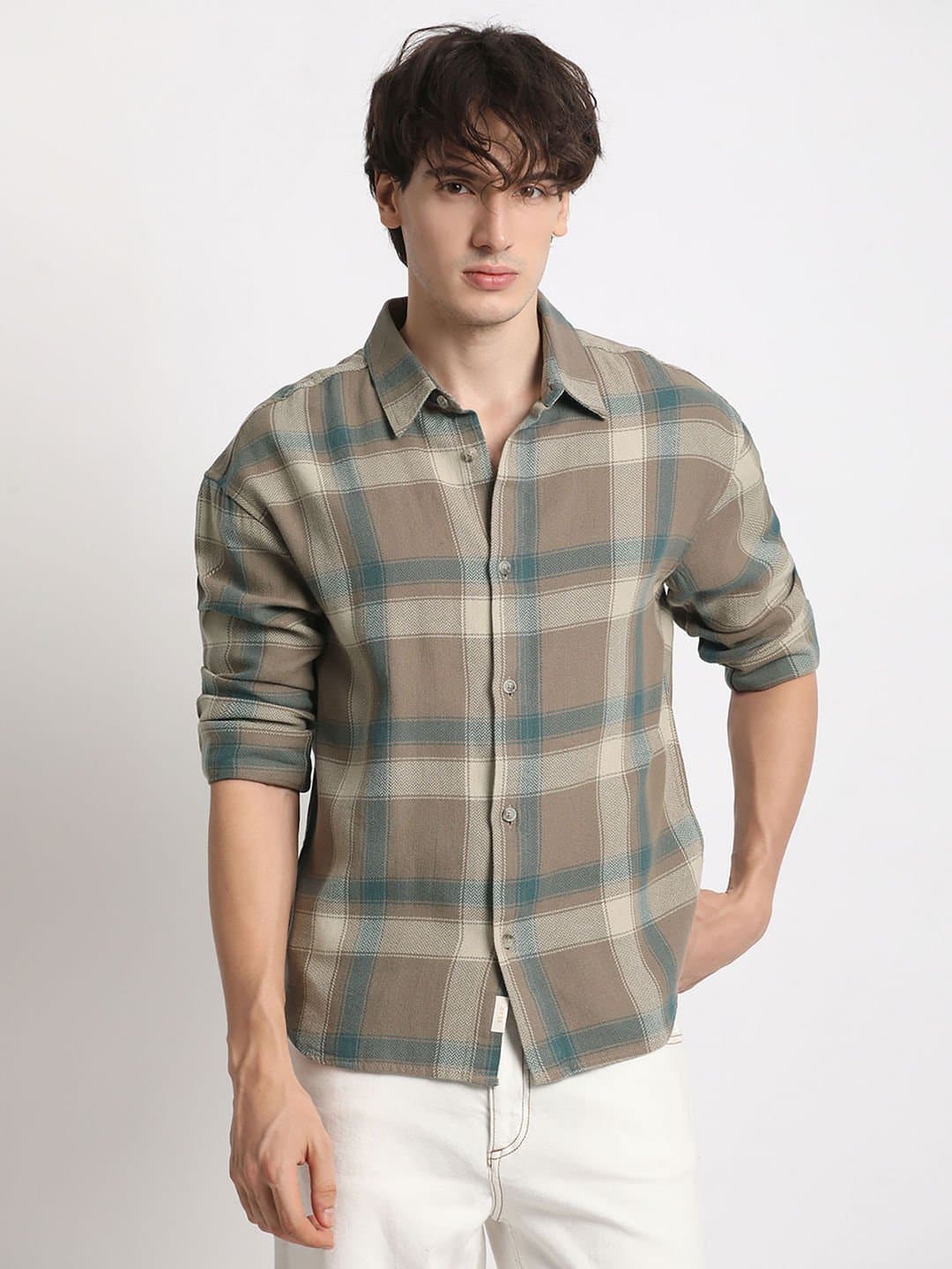 Mens Brown Relaxed Fit Casual Shirt