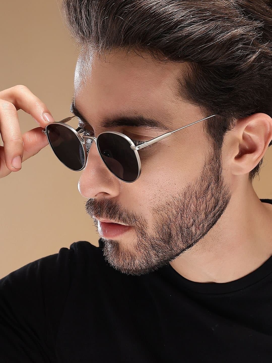 Men's Black Round Sunglasses-2038MG3051