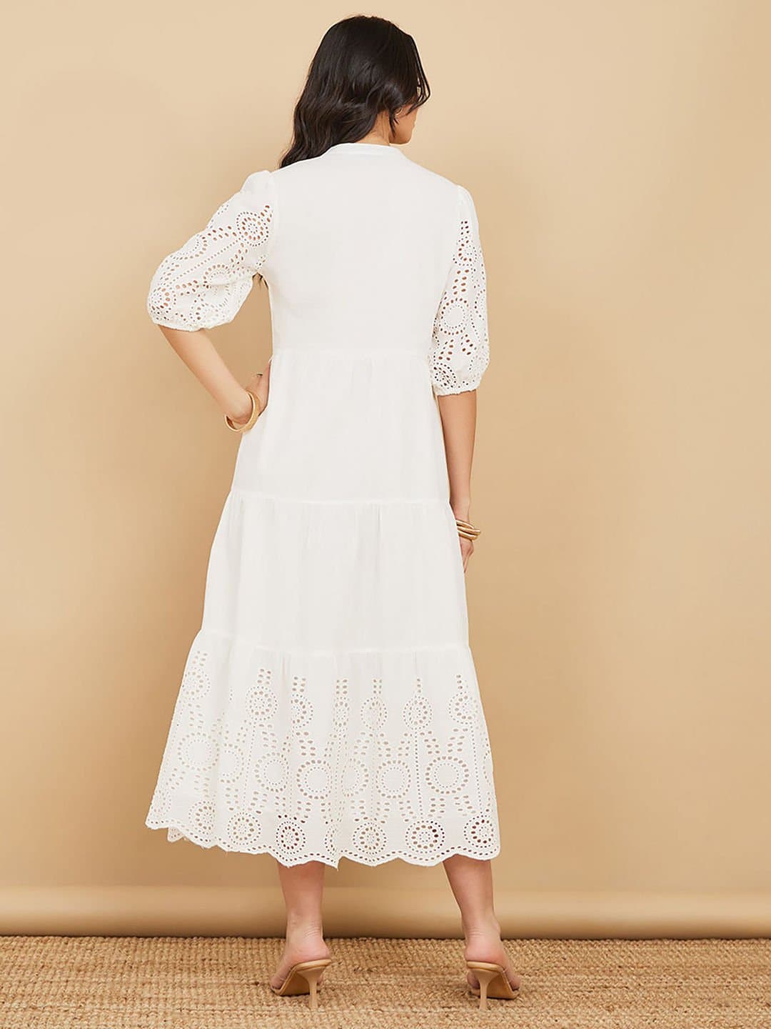 Three Fourth Sleeve Schiffli Shirt Midi Dress thumbnail 2